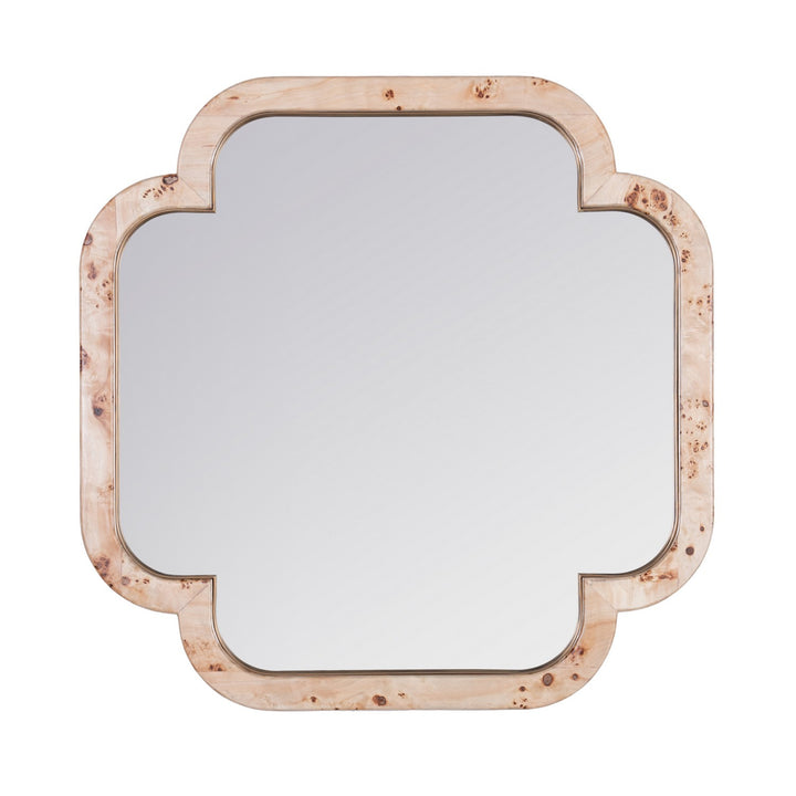 Swiss Wall Mirror in Poplar Burl/Weathered Brass - available from The Lighting Shoppe, trusted by Canadian homeowners