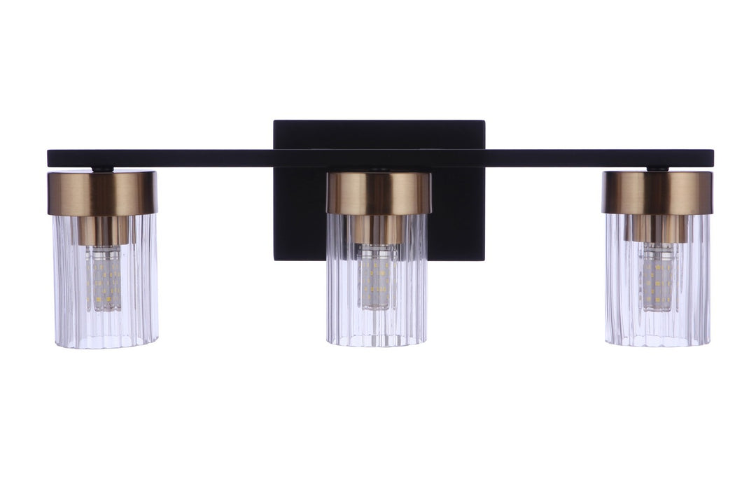 Bond Street Three Light Vanity in Flat Black/Satin Brass - available from The Lighting Shoppe, trusted by Canadian homeowners