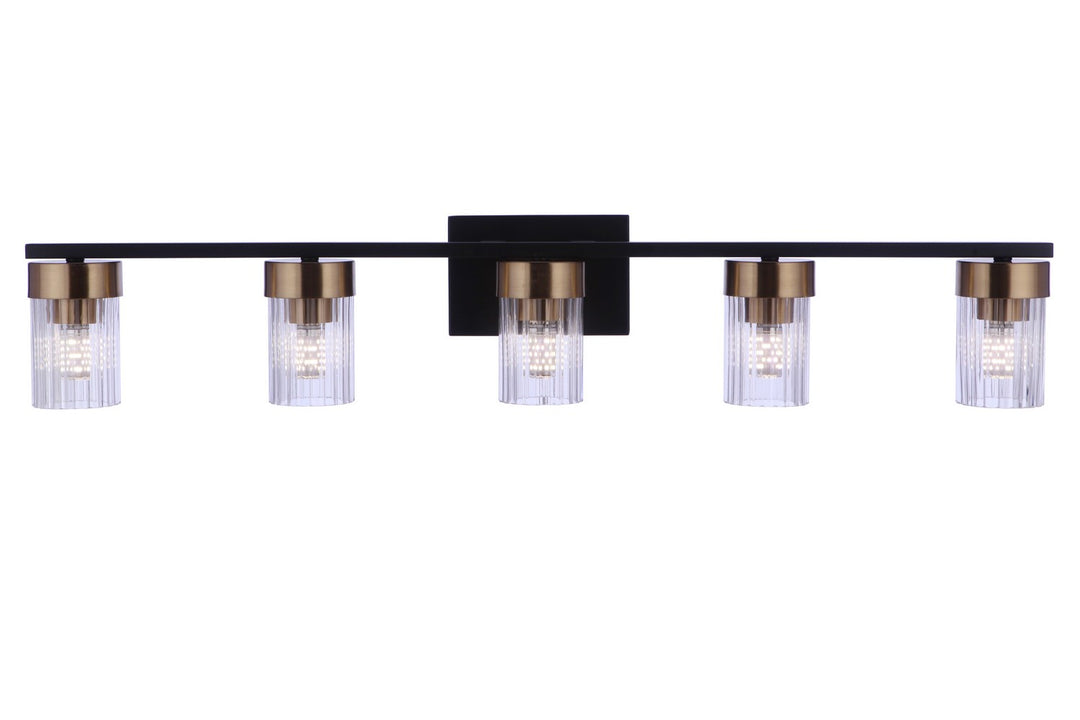 Bond Street Five Light Vanity in Flat Black/Satin Brass - available from The Lighting Shoppe, trusted by Canadian homeowners