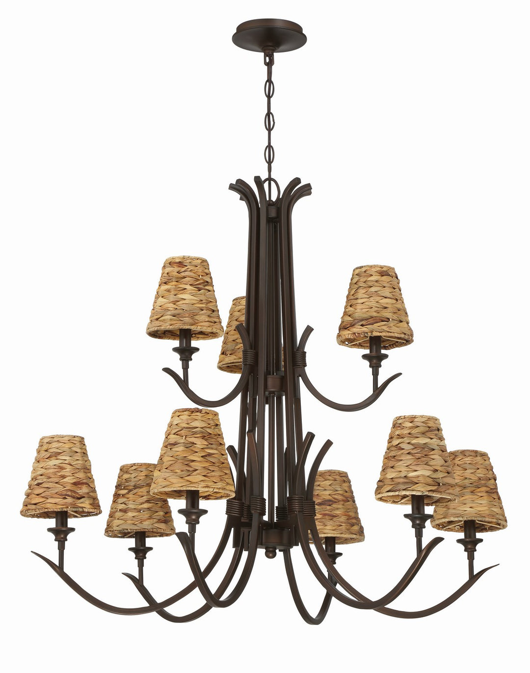 Kokomo Nine Light Chandelier in Aged Bronze Brushed - available from The Lighting Shoppe, trusted by Canadian homeowners