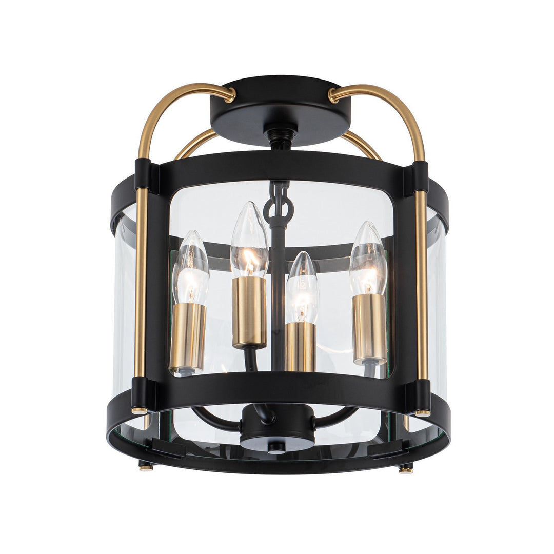 Bonita Four Light Flush Mount in Black and Brushed Brass - available from The Lighting Shoppe, trusted by Canadian homeowners