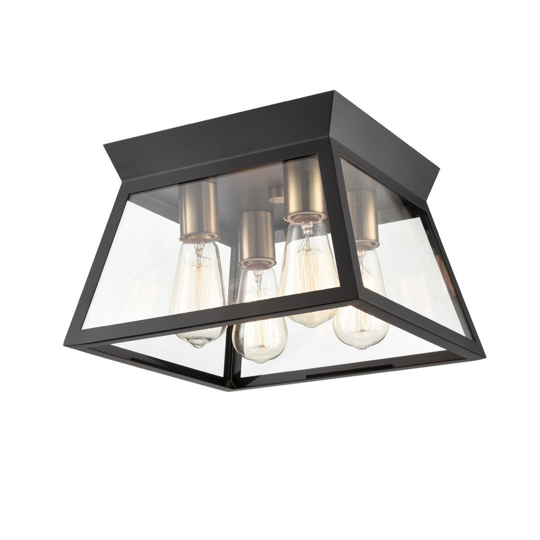 Lucian Four Light Flushmount in Black and Brushed Brass - available from The Lighting Shoppe, trusted by Canadian homeowners
