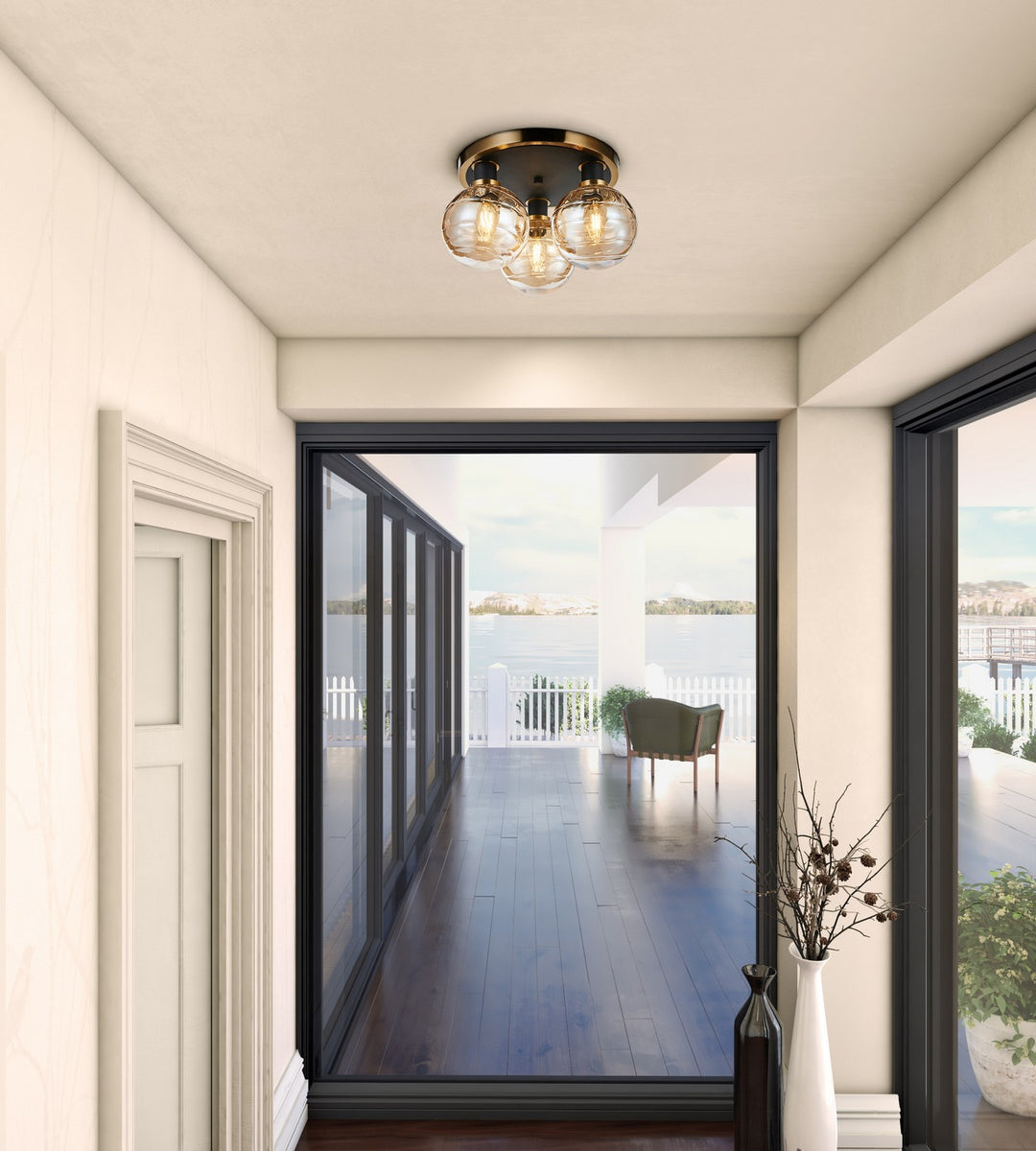 Artcraft Canada - AC11873AM - Three Light Semi-Flush Mount - Gem - Black and Brushed Brass