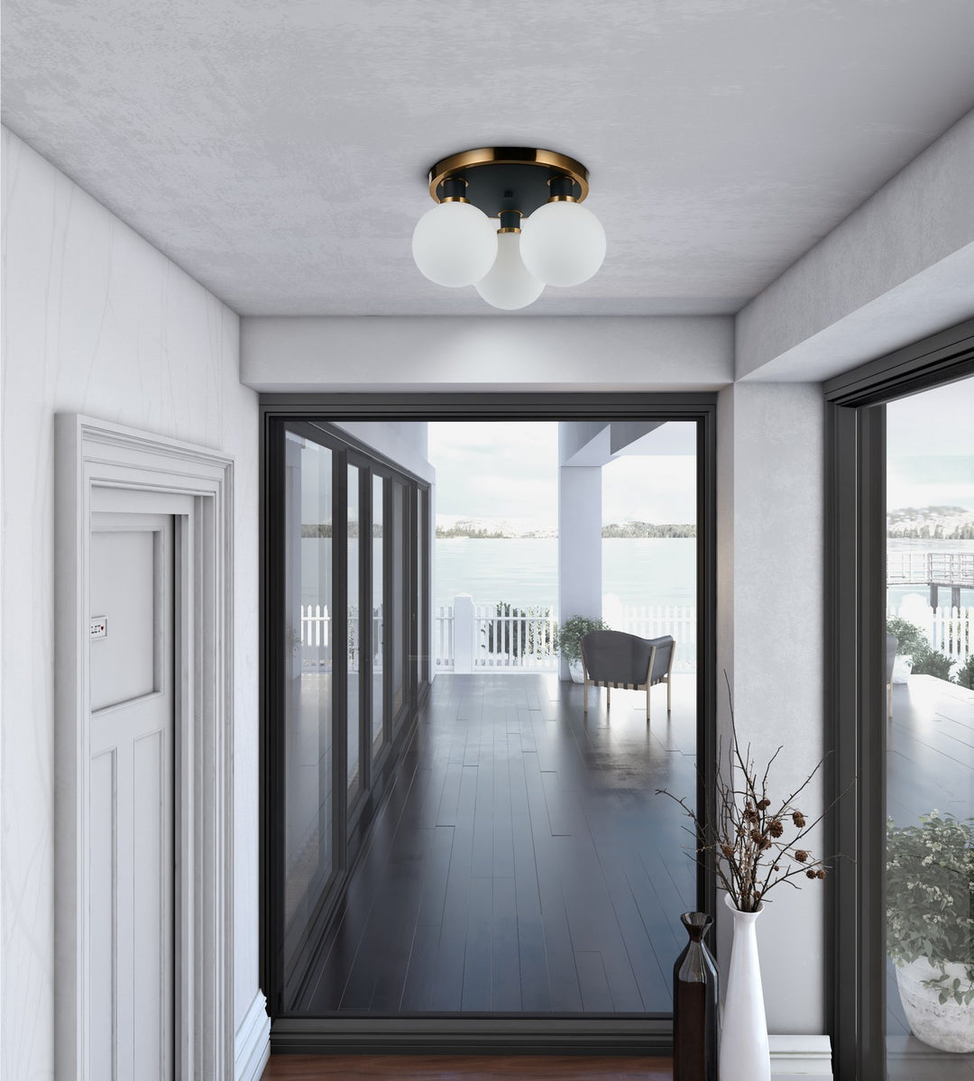 Artcraft Canada - AC11873WH - Three Light Semi-Flush Mount - Gem - Black and Brushed Brass