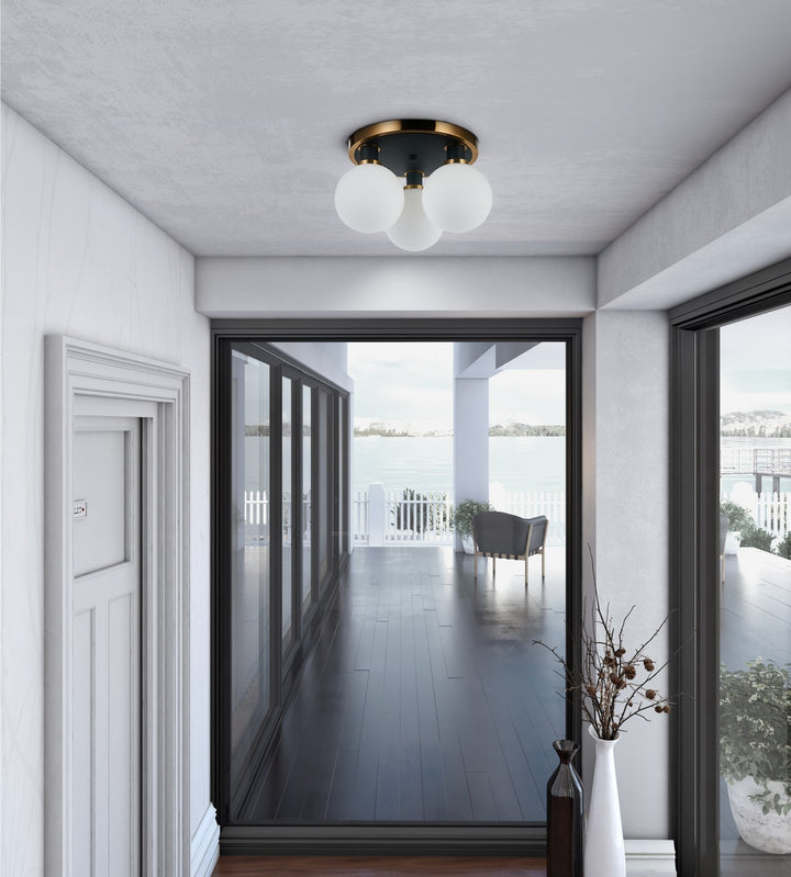 Artcraft Canada - AC11873WH - Three Light Semi-Flush Mount - Gem - Black and Brushed Brass