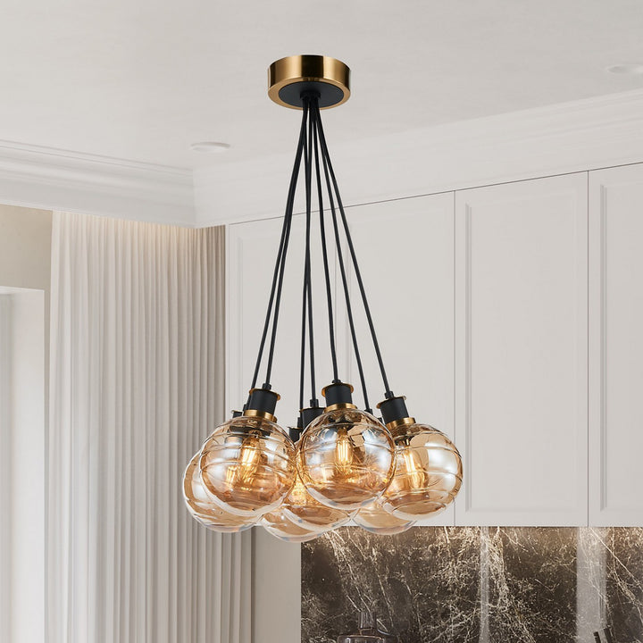 Artcraft Canada - AC11877AM - Seven Light Pendant - Gem - Black and Brushed Brass