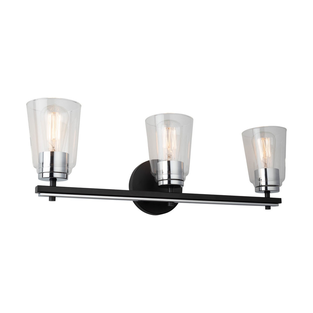Essex Three Light Bathroom Vanity in Black and Chrome - available from The Lighting Shoppe, trusted by Canadian homeowners