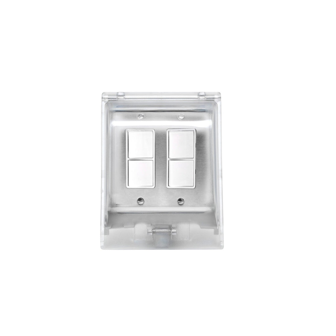 Dual Duplex Switch Weatherproof Surface Mount And Gang Box in Stainless Steel - available from The Lighting Shoppe, trusted by Canadian homeowners