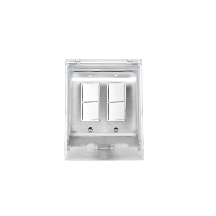 Dual Duplex Switch Weatherproof Flush Mount And Gang Box in Stainless Steel - available from The Lighting Shoppe, trusted by Canadian homeowners