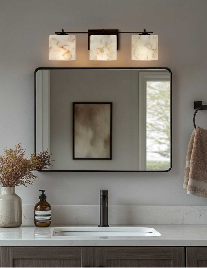 Alabaster Rocks Three Light Bath Bar in Dark Bronze Justice Designs