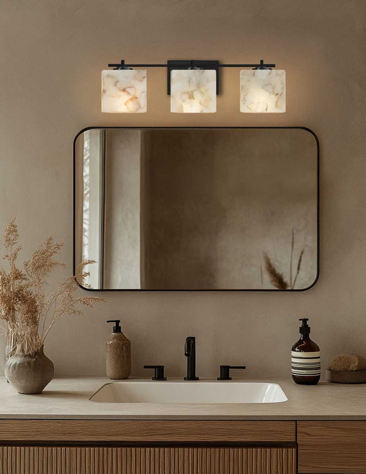 Alabaster Rocks Three Light Bath Bar in Matte Black Justice Designs