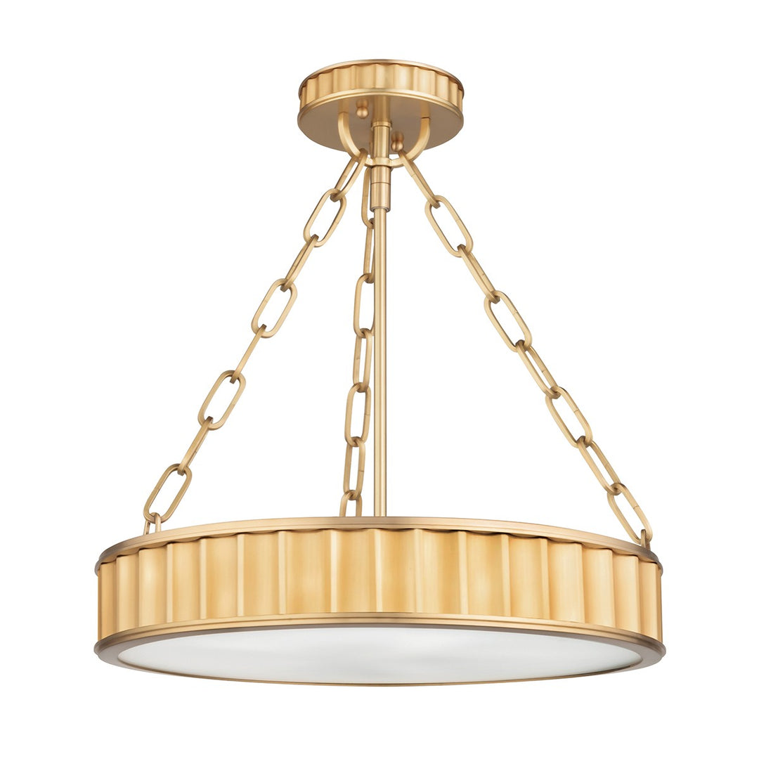 Middlebury Three Light Semi Flush Mount in Aged Brass - available from The Lighting Shoppe, trusted by Canadian homeowners