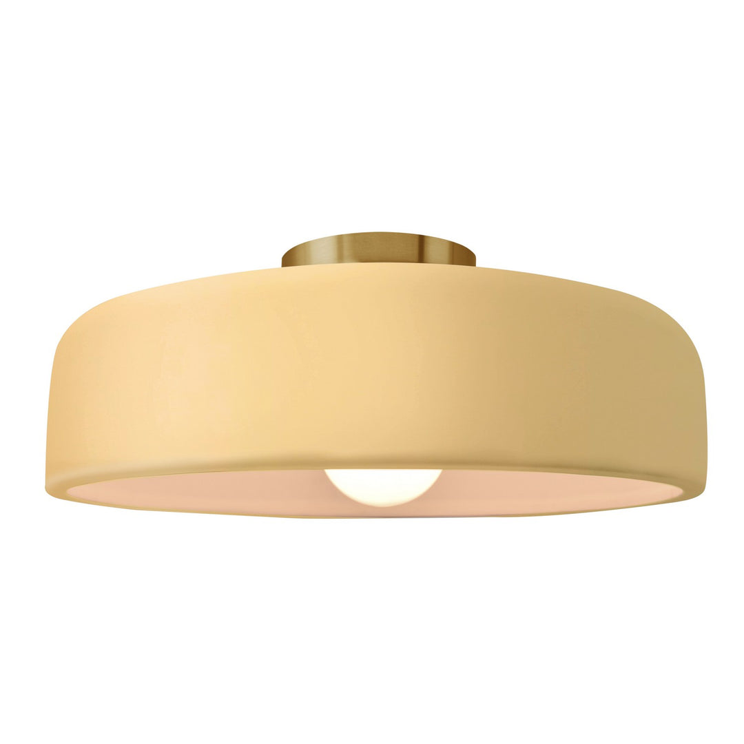 Justice Designs - CER-6345-MYLW-BRSS - One Light Semi-Flush Mount - Radiance - Muted Yellow