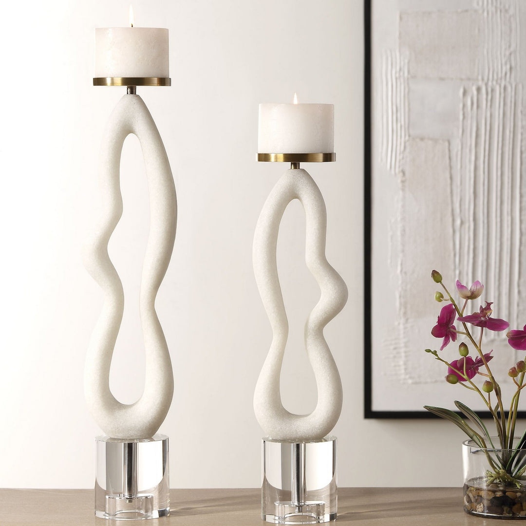 Feamelo Candleholders, S/2 in Brushed Brass - available from The Lighting Shoppe, trusted by Canadian homeowners