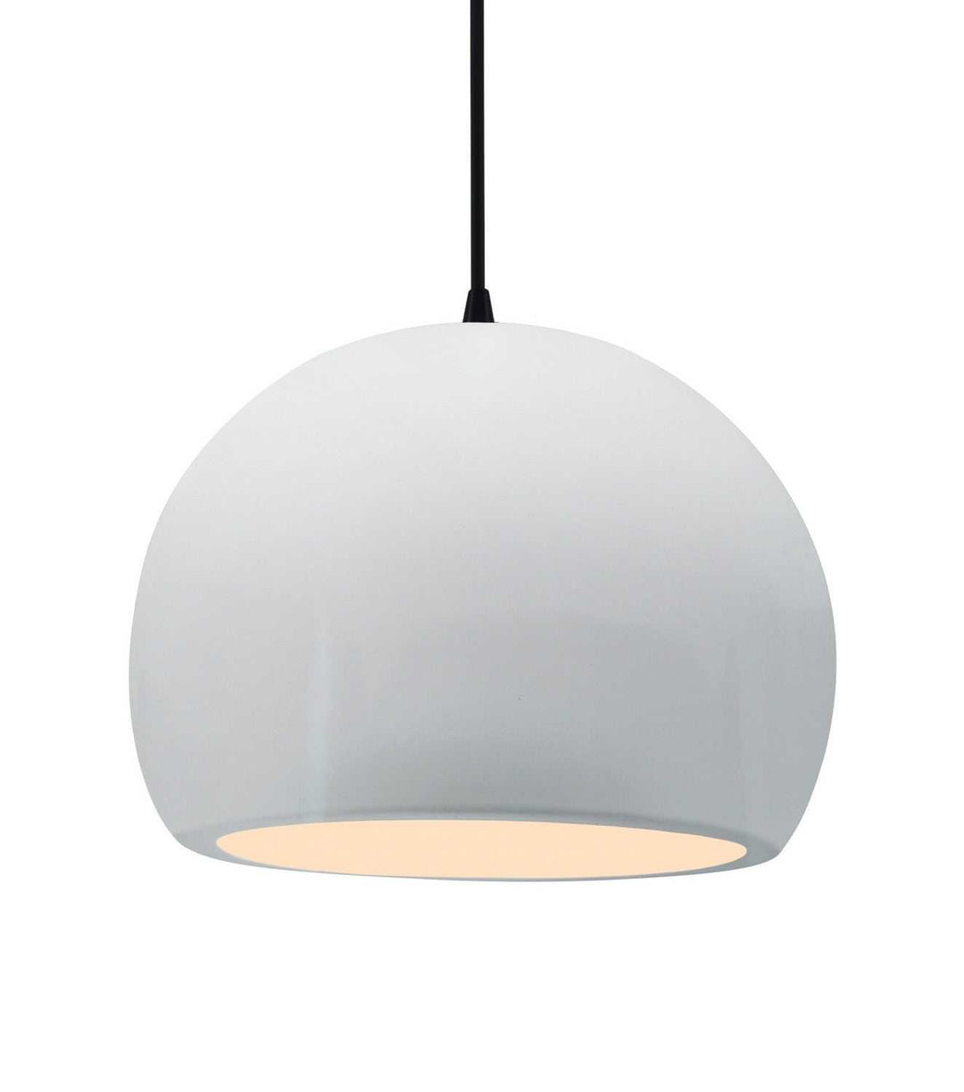 Radiance One Light Pendant in Gloss White (outside and inside of fixture) Justice Designs