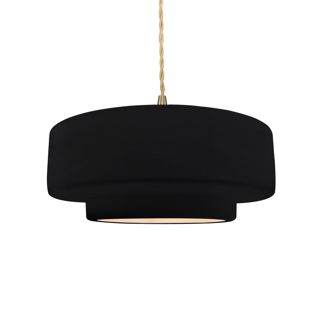Justice Designs - CER-6543-BKMT-BRSS-BEIG-TWST - One Light Pendant - Radiance - Gloss Black w/ Matte White