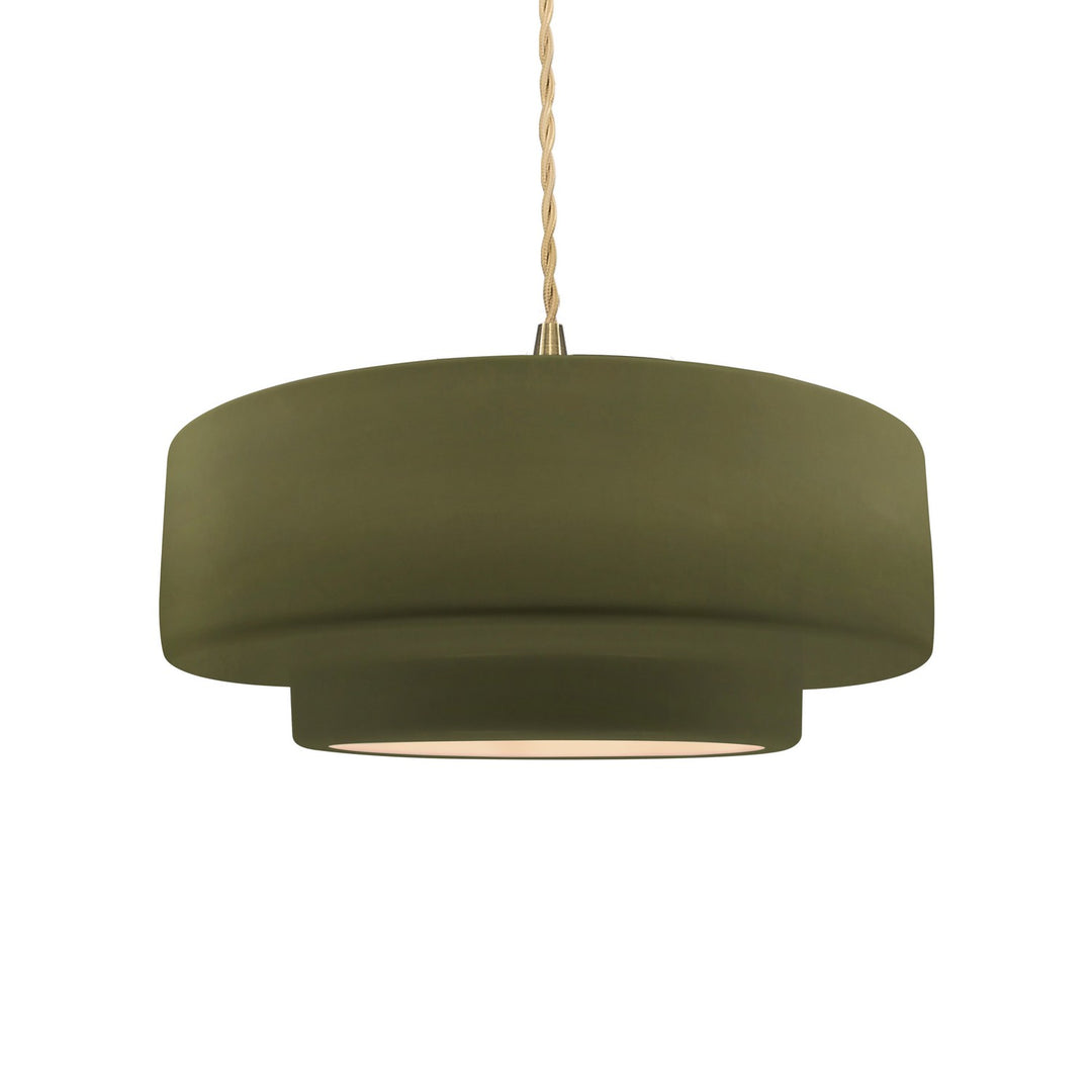 Justice Designs - CER-6543-MGRN-BRSS-BEIG-TWST - One Light Pendant - Radiance - Matte Green