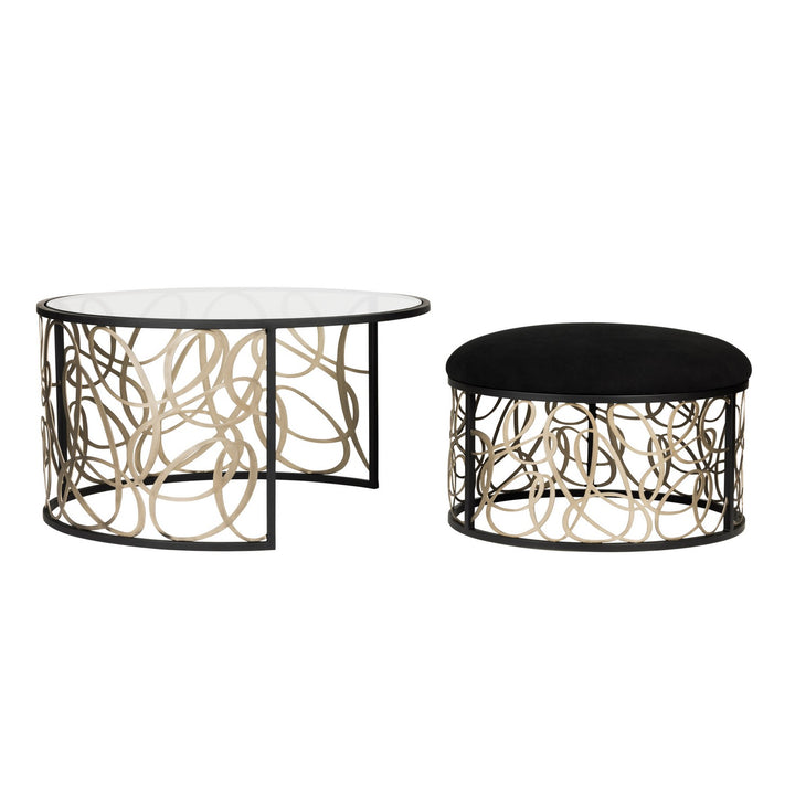 Scribble Nesting Coffee Table and Ottoman in Matte Black/Artifact - available from The Lighting Shoppe, trusted by Canadian homeowners