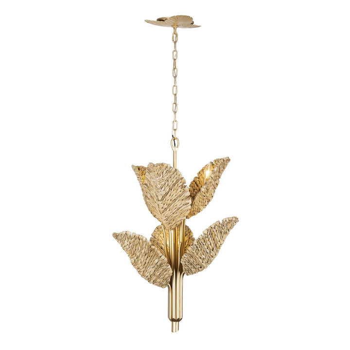 Banana Leaf Six Light Chandelier in French Gold/Natural Seagrass - available from The Lighting Shoppe, trusted by Canadian homeowners