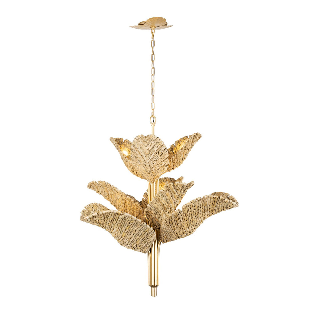 Banana Leaf Nine Light Chandelier in French Gold/Natural Seagrass - available from The Lighting Shoppe, trusted by Canadian homeowners