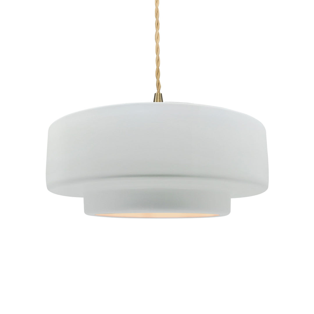 Justice Designs - CER-6543-WHT-BRSS-BEIG-TWST - One Light Pendant - Radiance - Gloss White