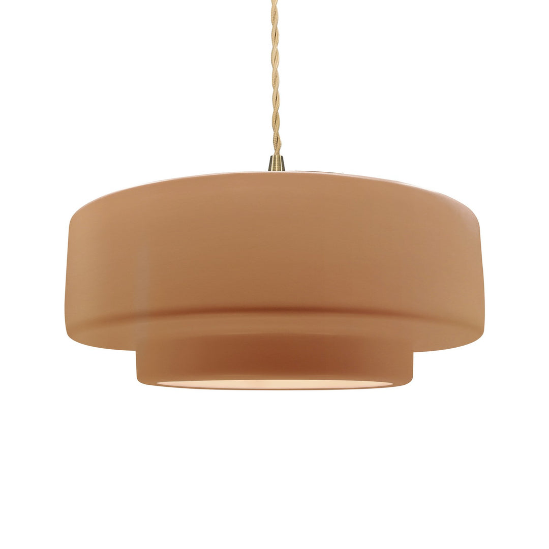 Justice Designs - CER-6545-ADOB-BRSS-BEIG-TWST - One Light Pendant - Radiance - Adobe