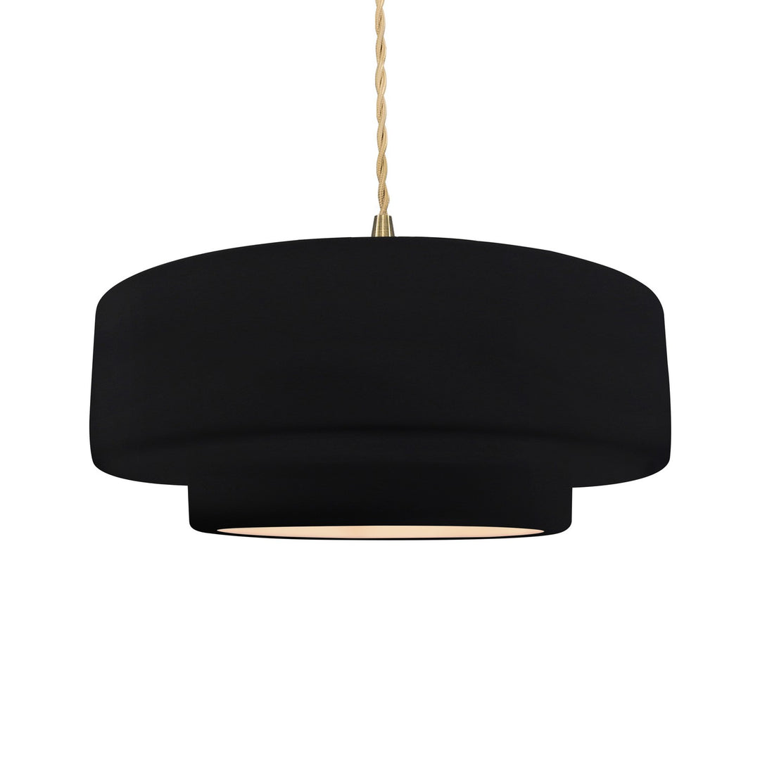 Justice Designs - CER-6545-BKMT-BRSS-BEIG-TWST - One Light Pendant - Radiance - Gloss Black w/ Matte White