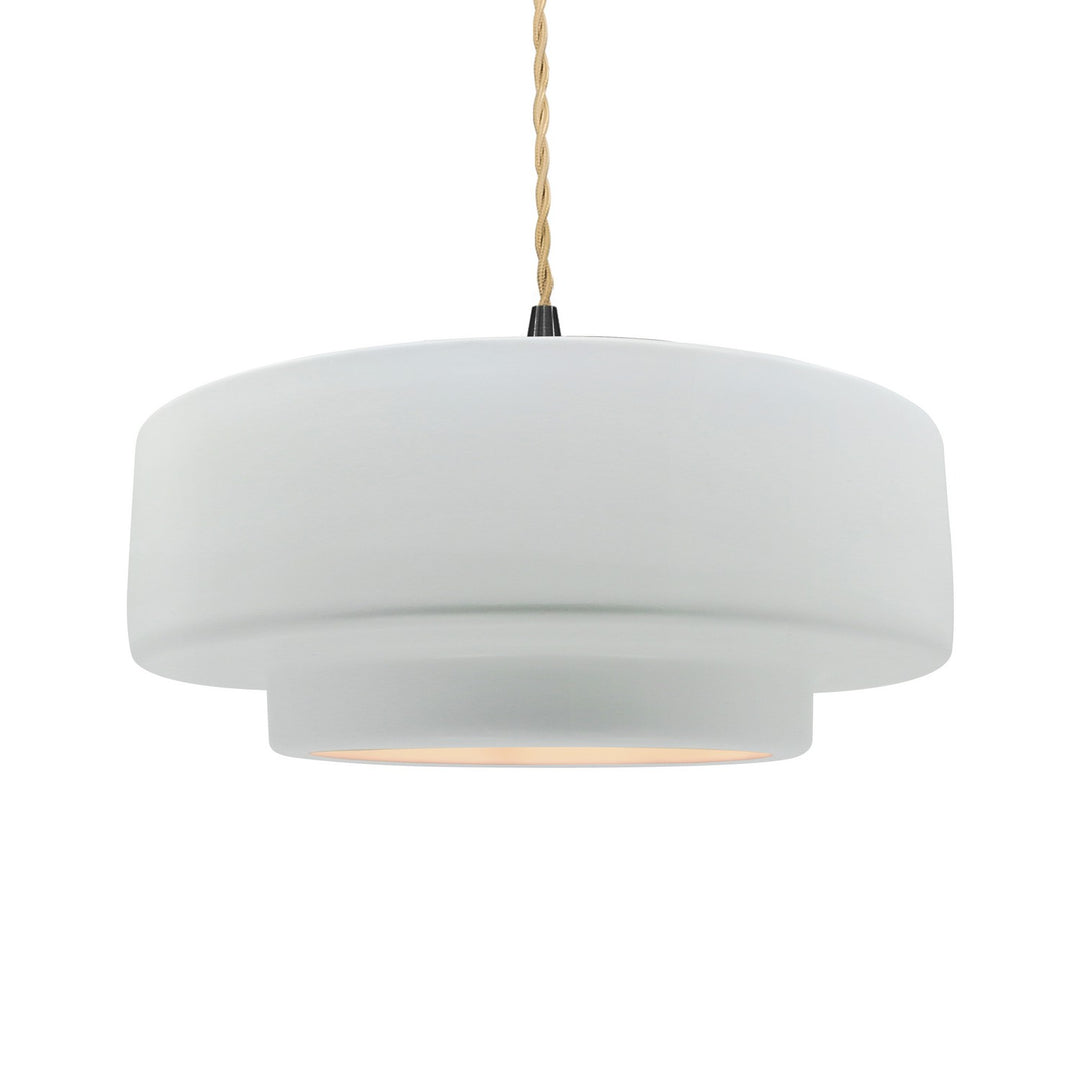 Justice Designs - CER-6545-WTWT-MBLK-BEIG-TWST - One Light Pendant - Radiance - Gloss White (outside and inside of fixture)