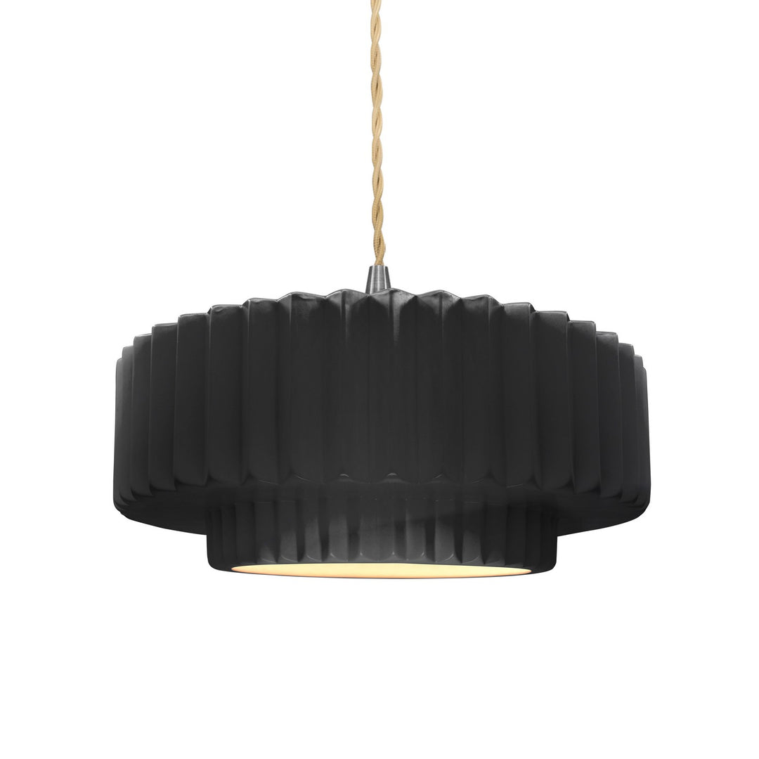 Justice Designs - CER-6553-BKMT-NCKL-BEIG-TWST - One Light Pendant - Radiance - Gloss Black w/ Matte White