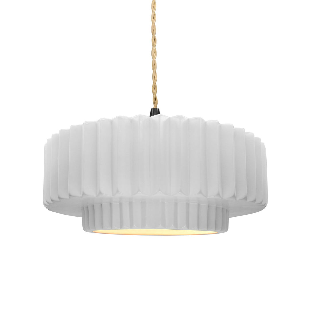 Justice Designs - CER-6553-WTWT-MBLK-BEIG-TWST - One Light Pendant - Radiance - Gloss White (outside and inside of fixture)