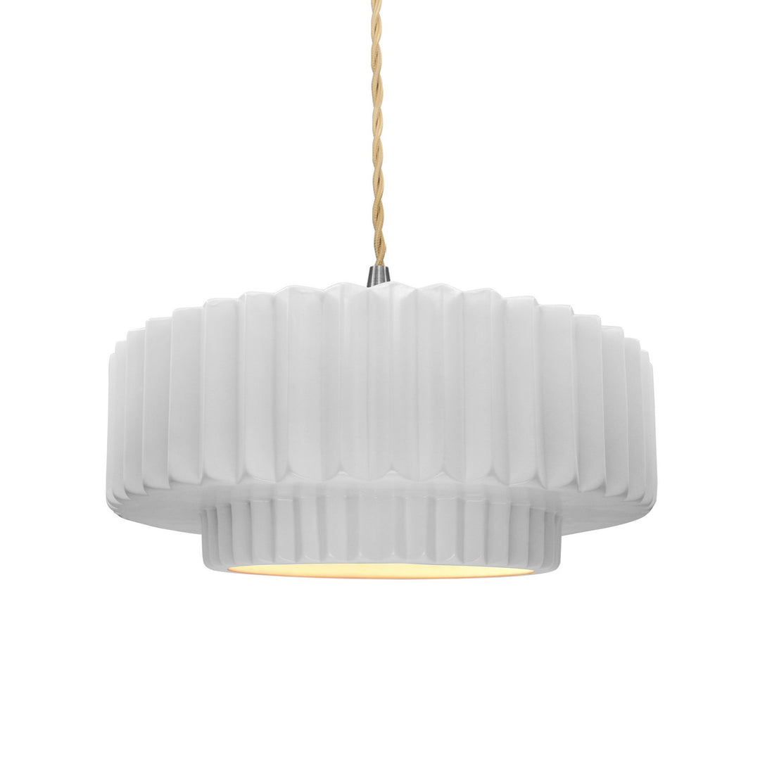 Justice Designs - CER-6553-WTWT-NCKL-BEIG-TWST - One Light Pendant - Radiance - Gloss White (outside and inside of fixture)