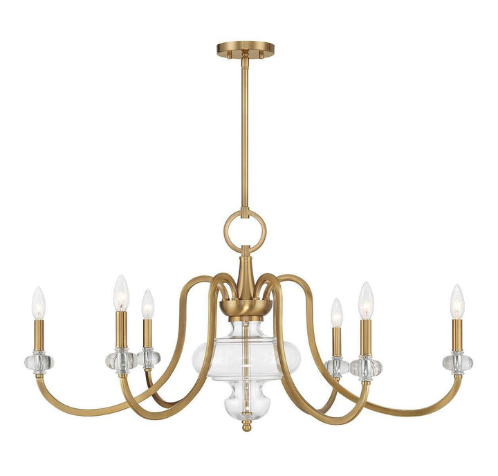 Bergdorf Six Light Chandelier in Warm Brass Savoy House