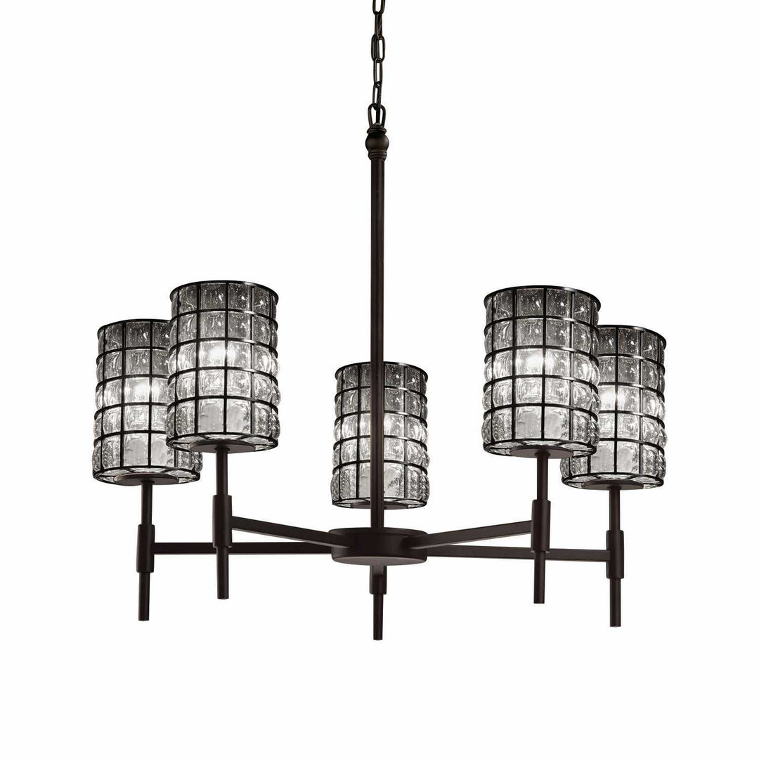 Wire Glass Five Light Chandelier in Matte Black Justice Designs