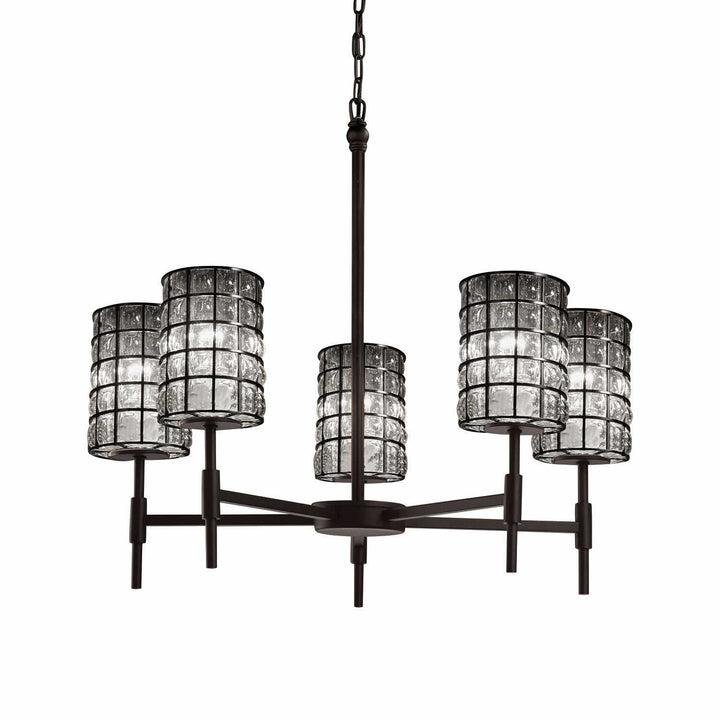 Wire Glass Five Light Chandelier in Matte Black Justice Designs