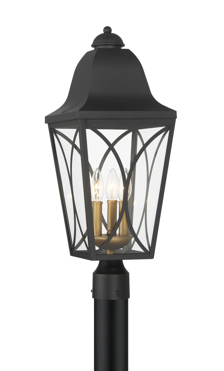 Cardigan Three Light Outdoor Post Lantern in Sand Coal Black & Olden Brass - available from The Lighting Shoppe, trusted by Canadian homeowners