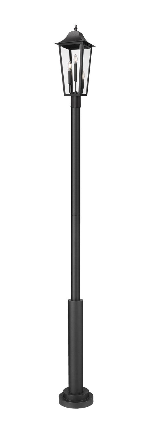 Gannon Three Light Outdoor Post Mounted Fixture in Black - available from The Lighting Shoppe, trusted by Canadian homeowners