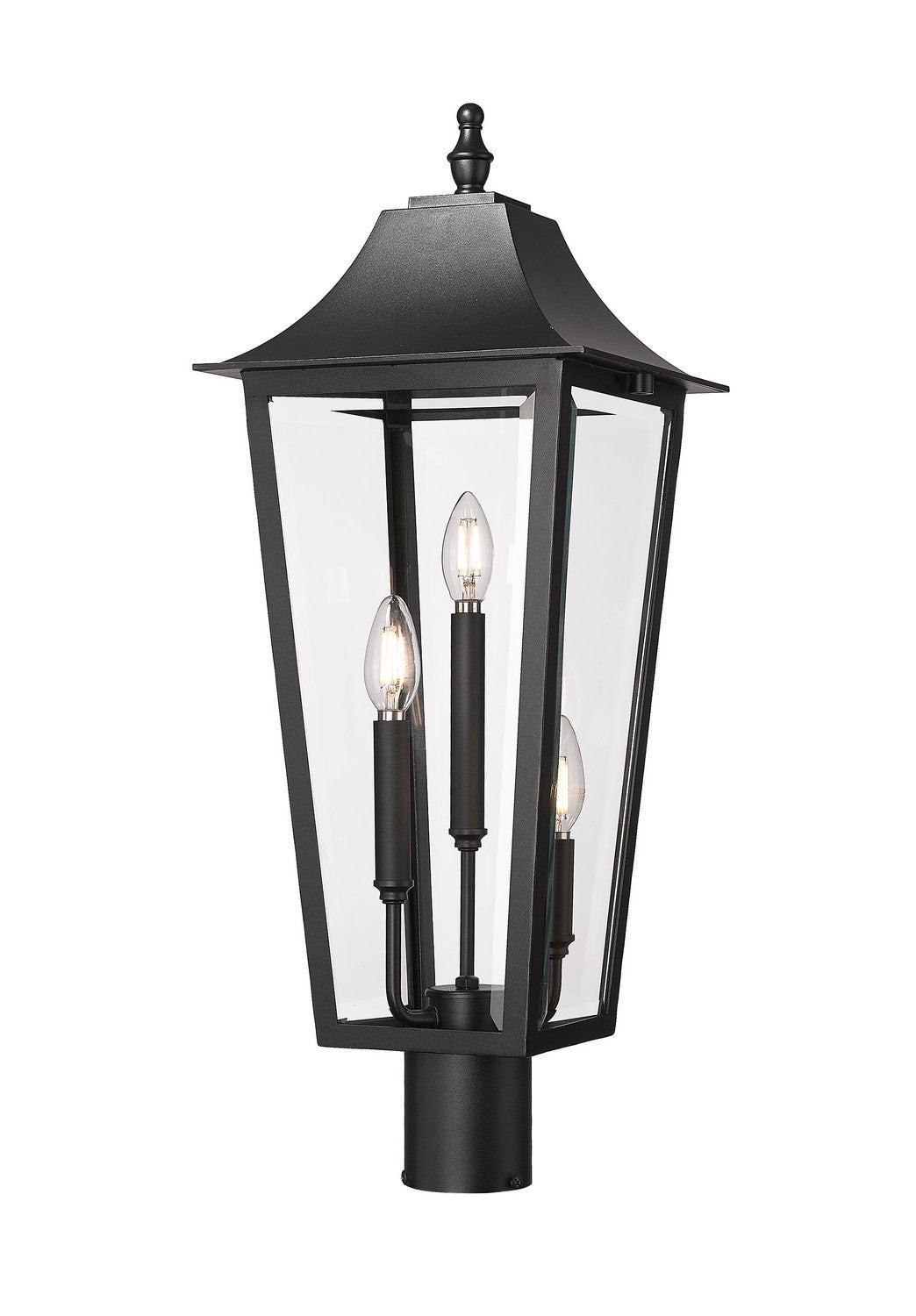 Gannon Three Light Outdoor Post Mount Fixture in Black - available from The Lighting Shoppe, trusted by Canadian homeowners