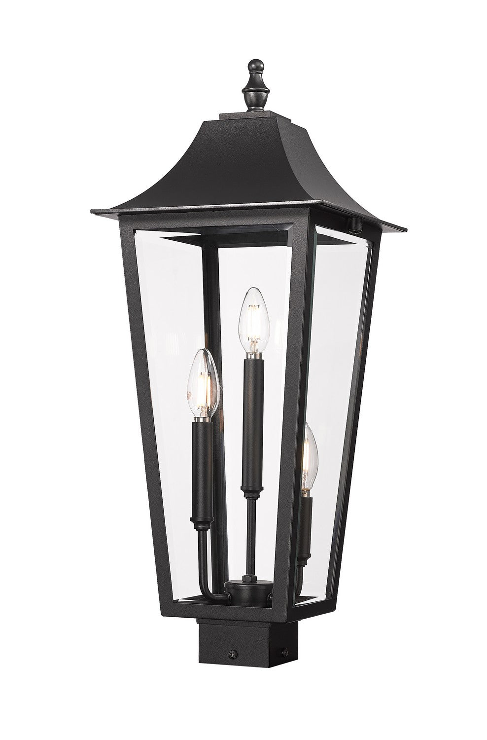 Gannon Three Light Outdoor Post Mount Fixture in Black - available from The Lighting Shoppe, trusted by Canadian homeowners