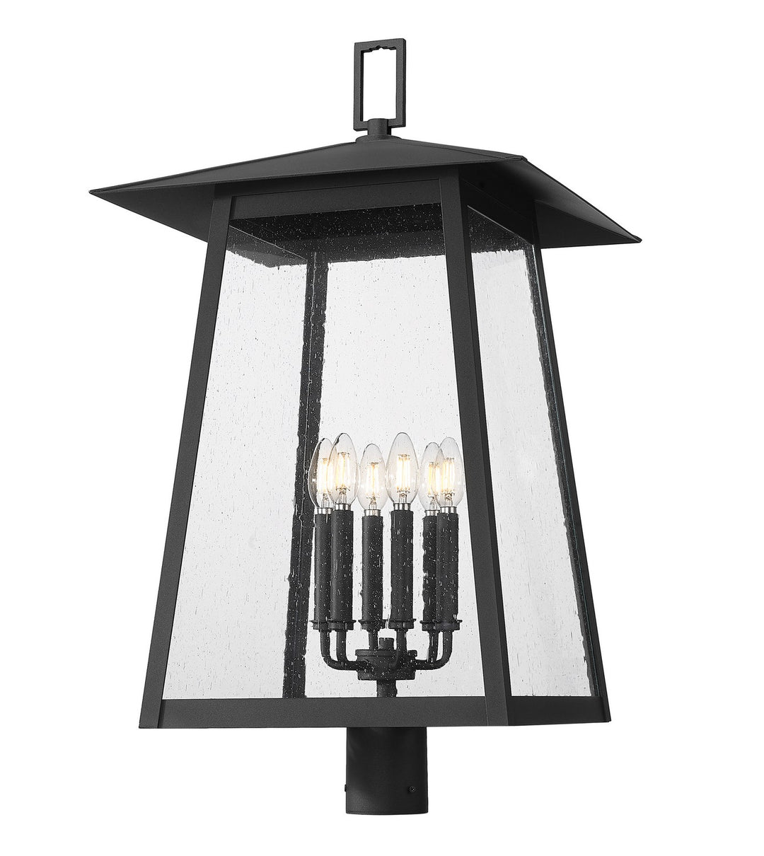 Rainer Six Light Outdoor Post Mount Fixture in Black - available from The Lighting Shoppe, trusted by Canadian homeowners
