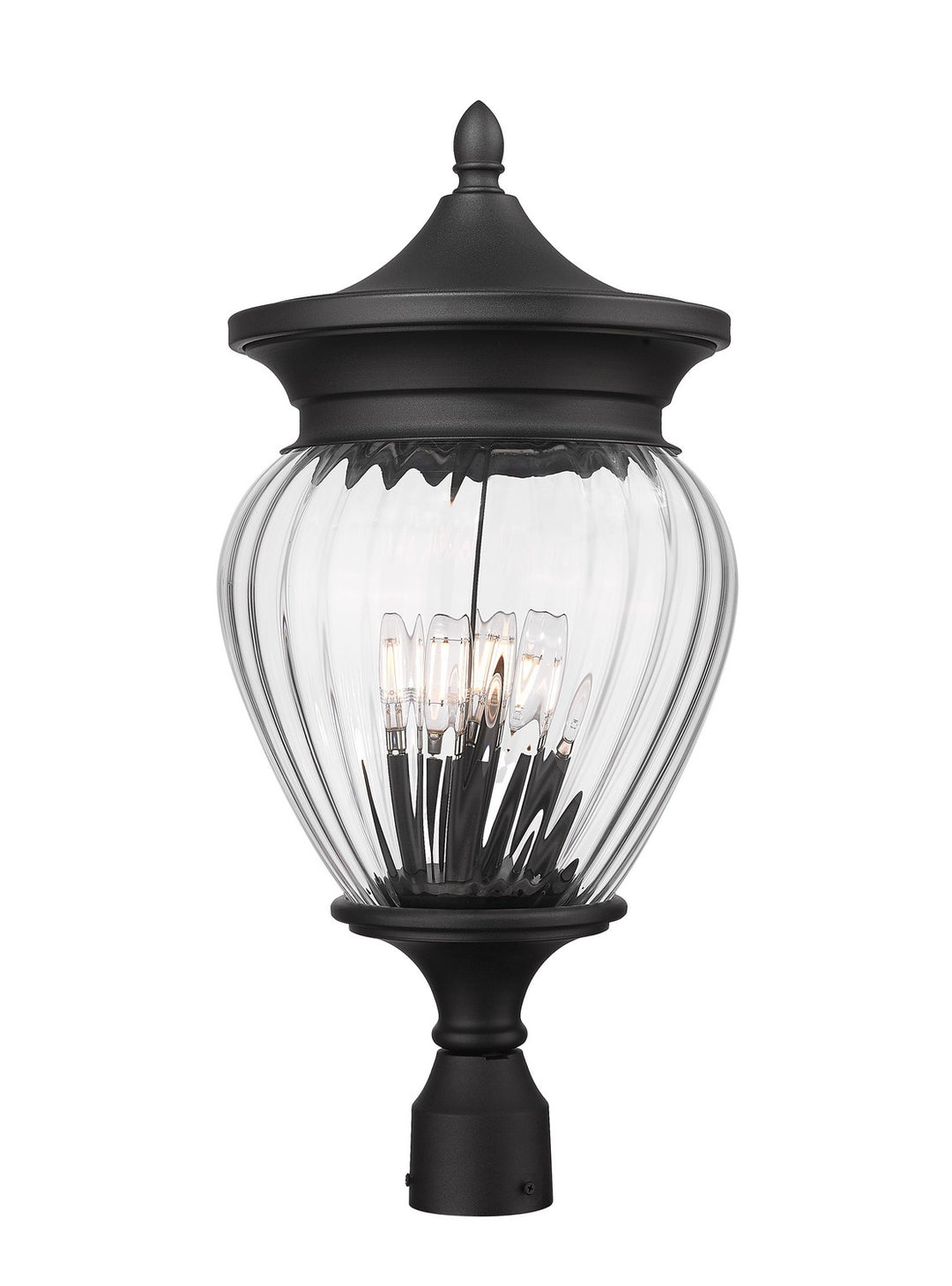 Davina Four Light Outdoor Post Mount Fixture in Black - available from The Lighting Shoppe, trusted by Canadian homeowners