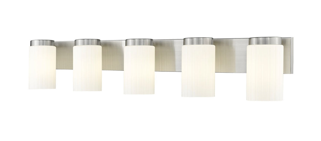 Burk Five Light Vanity in Brushed Nickel - available from The Lighting Shoppe, trusted by Canadian homeowners