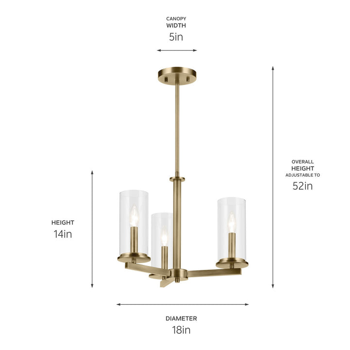 Kichler Canada - 43997NBR - Three Light Chandelier - Crosby - Natural Brass