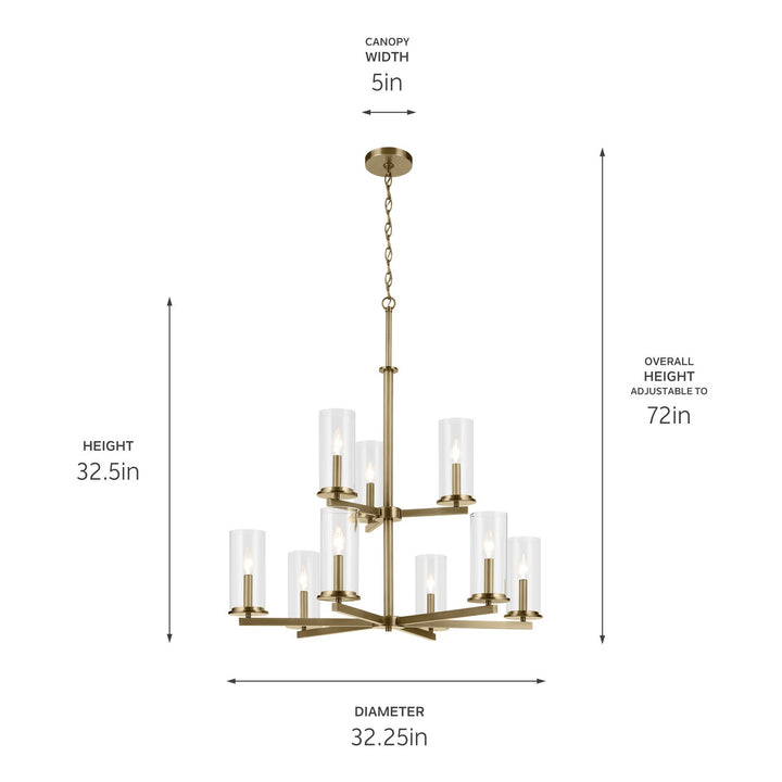 Kichler Canada - 44014NBR - Nine Light Chandelier - Crosby - Natural Brass