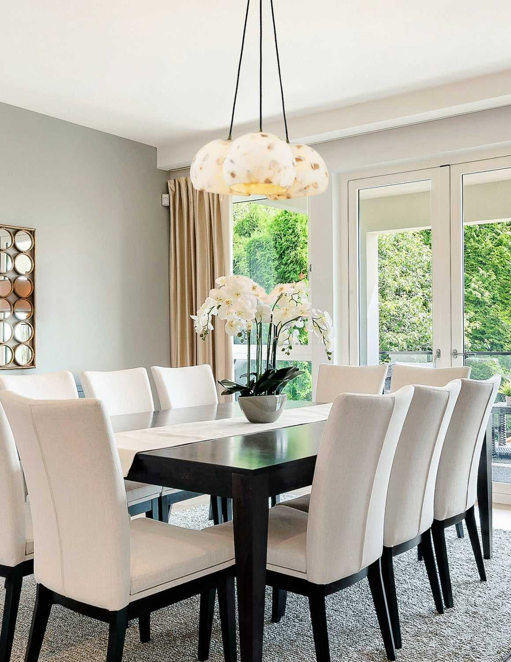 Alabaster Rocks! Three Light Pendant in Brushed Brass Justice Designs