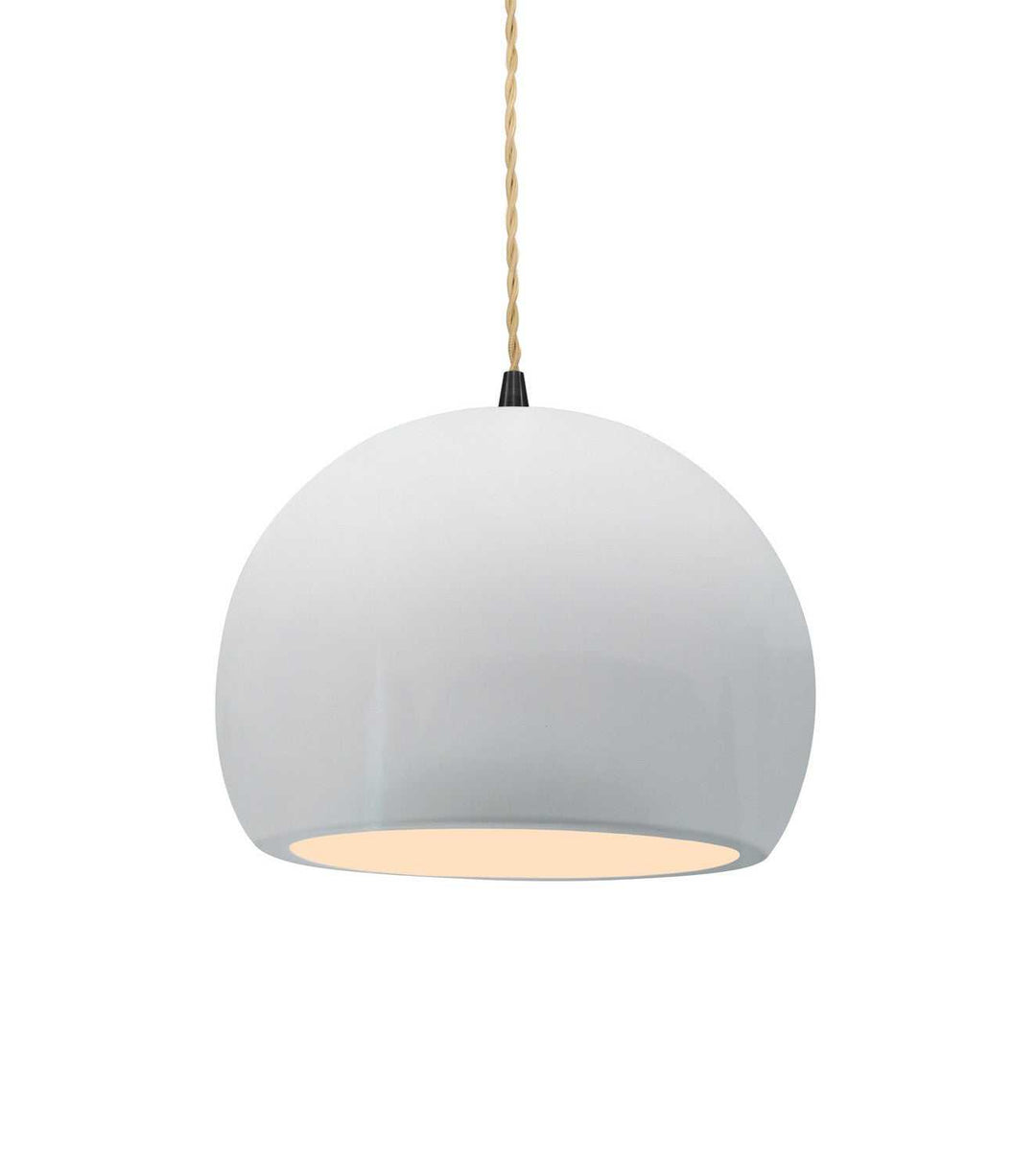 Radiance One Light Pendant in Gloss White (outside and inside of fixture) Justice Designs