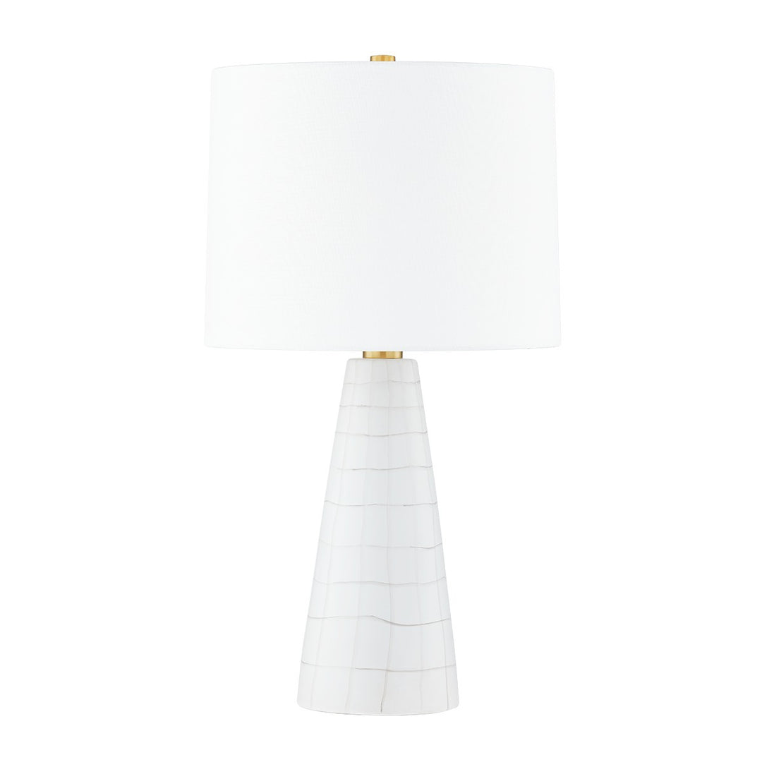 Melinda One Light Table Lamp in Aged Brass/Ceramic Satin White - available from The Lighting Shoppe, trusted by Canadian homeowners