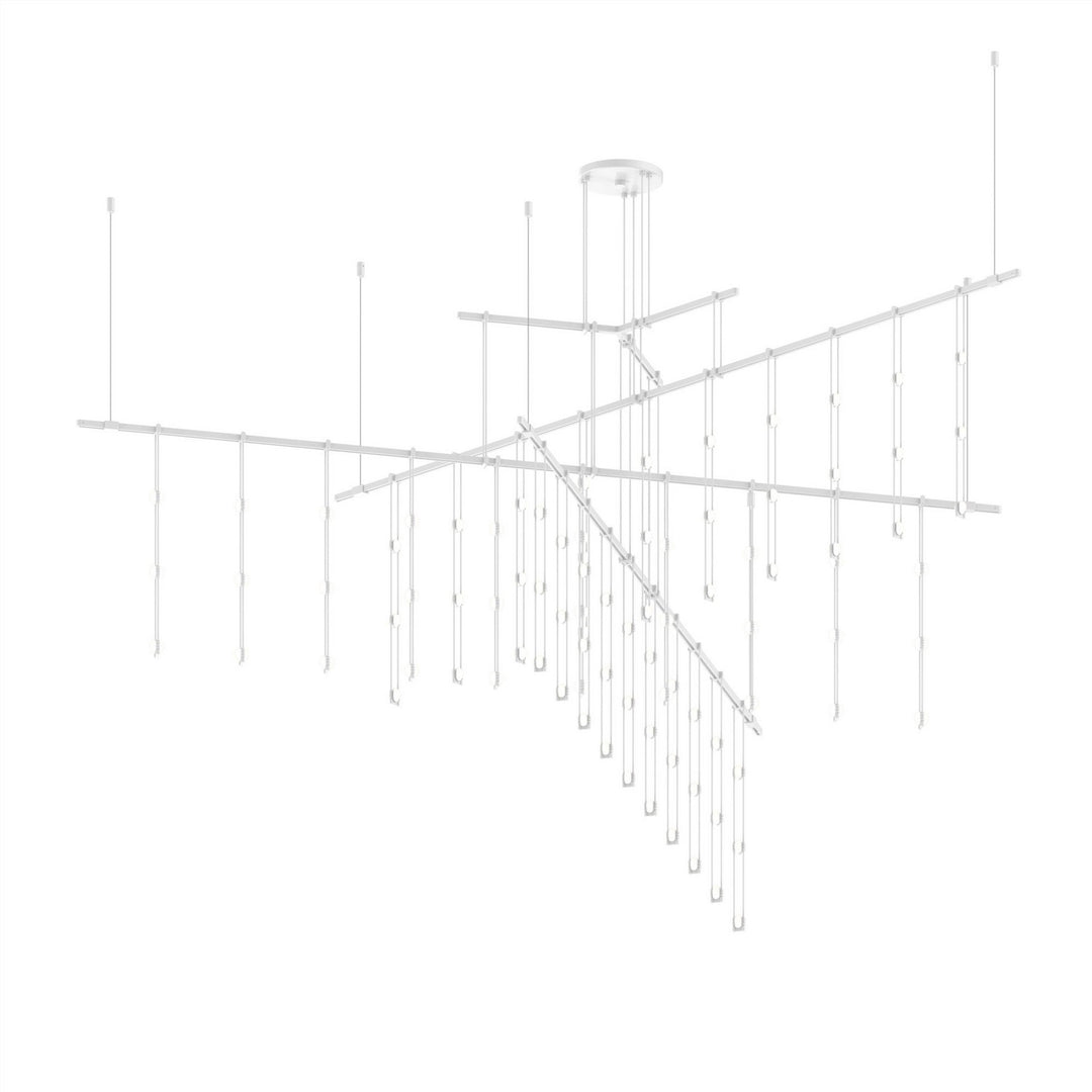 Suspenders Tri-Bar w/ Crystal Ladder Light Luminaires in Satin White - available from The Lighting Shoppe, trusted by Canadian homeowners