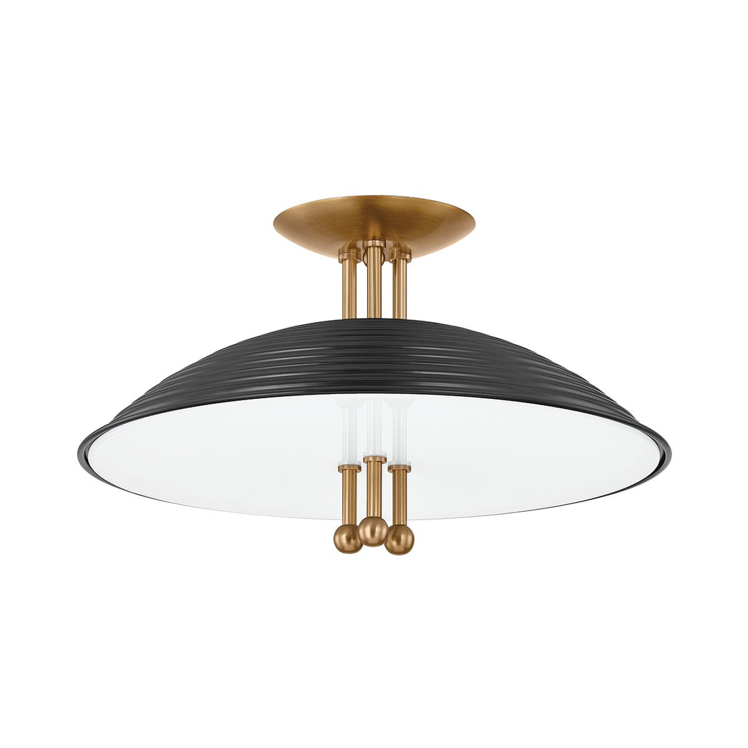 Larkin Three Light Semi Flush Mount in Patina Brass/Soft Black - available from The Lighting Shoppe, trusted by Canadian homeowners