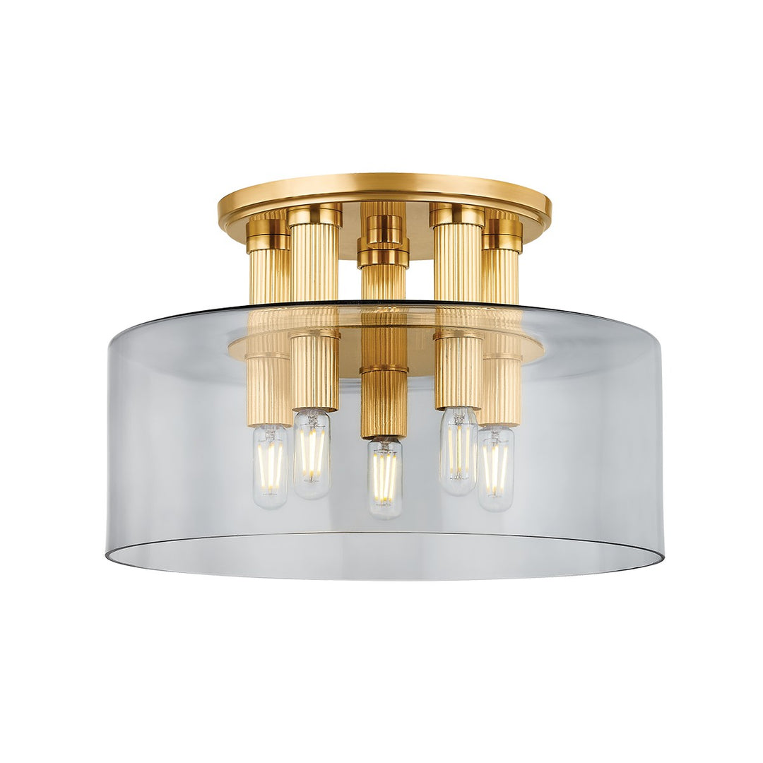 Crystler Five Light Flush Mount in Aged Brass - available from The Lighting Shoppe, trusted by Canadian homeowners