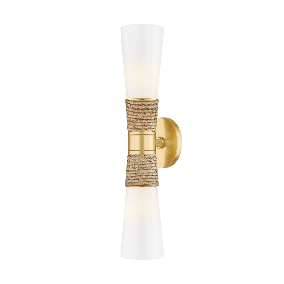 Mica Two Light Wall Sconce in Aged Brass - available from The Lighting Shoppe, trusted by Canadian homeowners